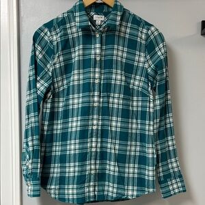 J. Crew Teal and White Checkered Woman’s Flannel Shirt Sz S